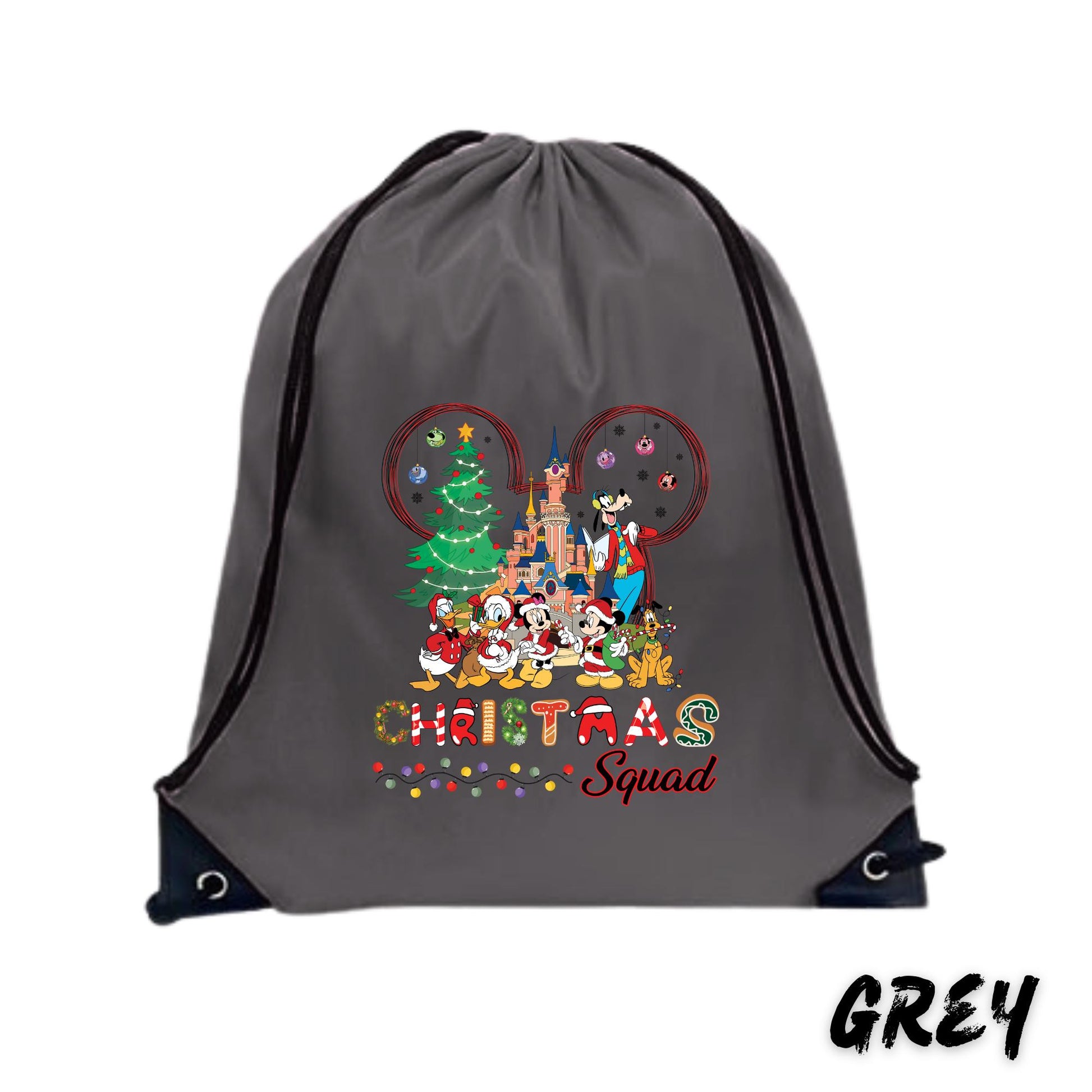 Christmas Squad Drawstring Backpack – Magic Christmas Bag for Kids – Holiday Gift Bag – Custom Family Trip Bag – Santa Mickey Bag