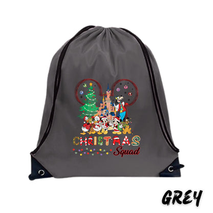 Christmas Squad Drawstring Backpack – Magic Christmas Bag for Kids – Holiday Gift Bag – Custom Family Trip Bag – Santa Mickey Bag