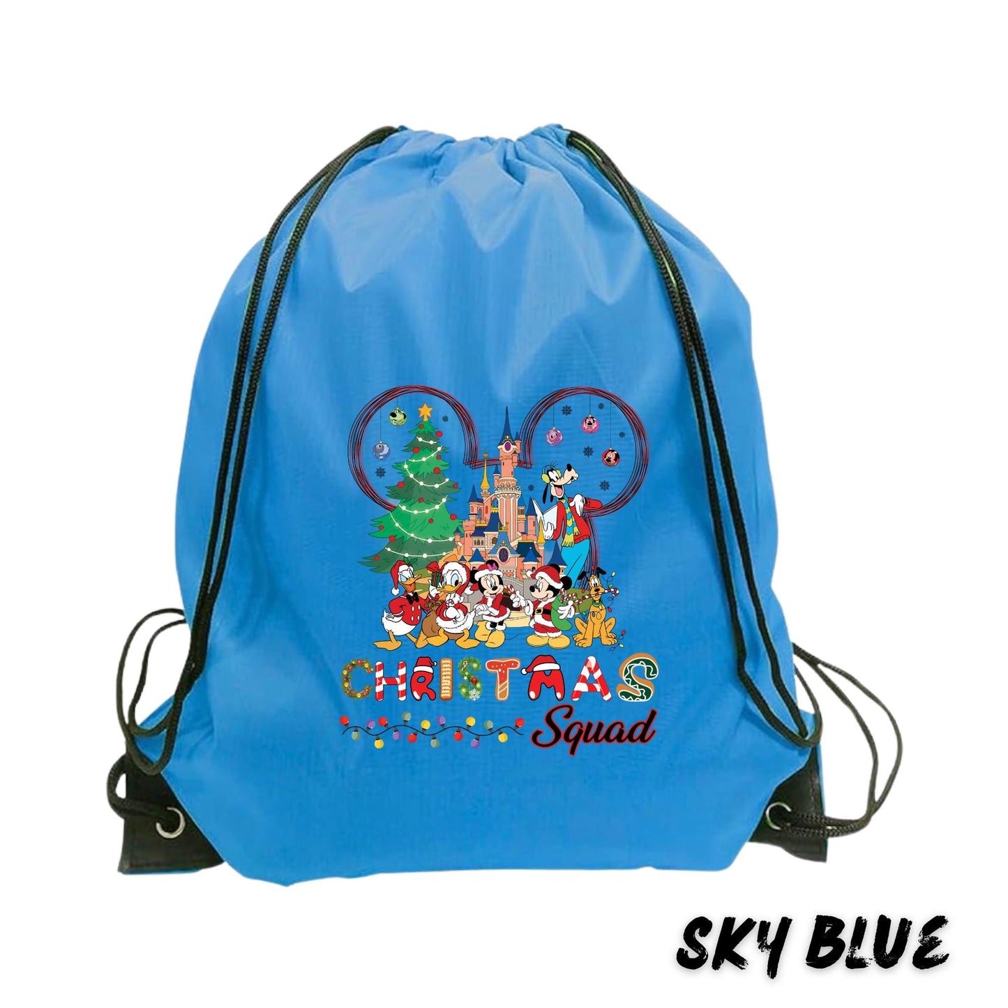 Christmas Squad Drawstring Backpack – Magic Christmas Bag for Kids – Holiday Gift Bag – Custom Family Trip Bag – Santa Mickey Bag