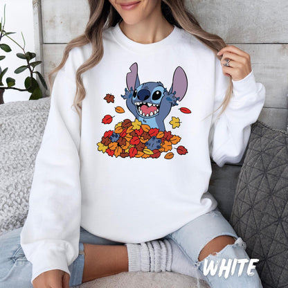 Stitch Fall Leaves Sweatshirt | Cute Autumn Disney Character Shirt | Cozy Fall Crewneck | Pumpkin Season Gift | Lilo & Stitch Fan Shirt