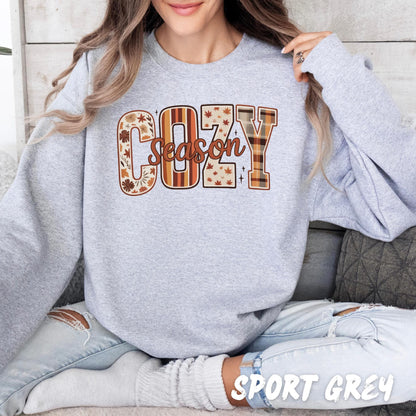 Cozy Season Fall Sweatshirt | Autumn Leaves Plaid Floral Print | Comfy Fall Pullover | Cute Thanksgiving Shirt | Cozy Season Shirt
