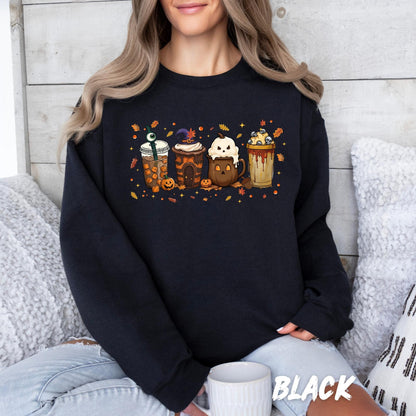 Cute Halloween Drinks Sweatshirt – Spooky Fall Coffee & Treats Pullover – Cozy Halloween Shirt - Coffee Lover Gift - Spooky Coffee Sweater