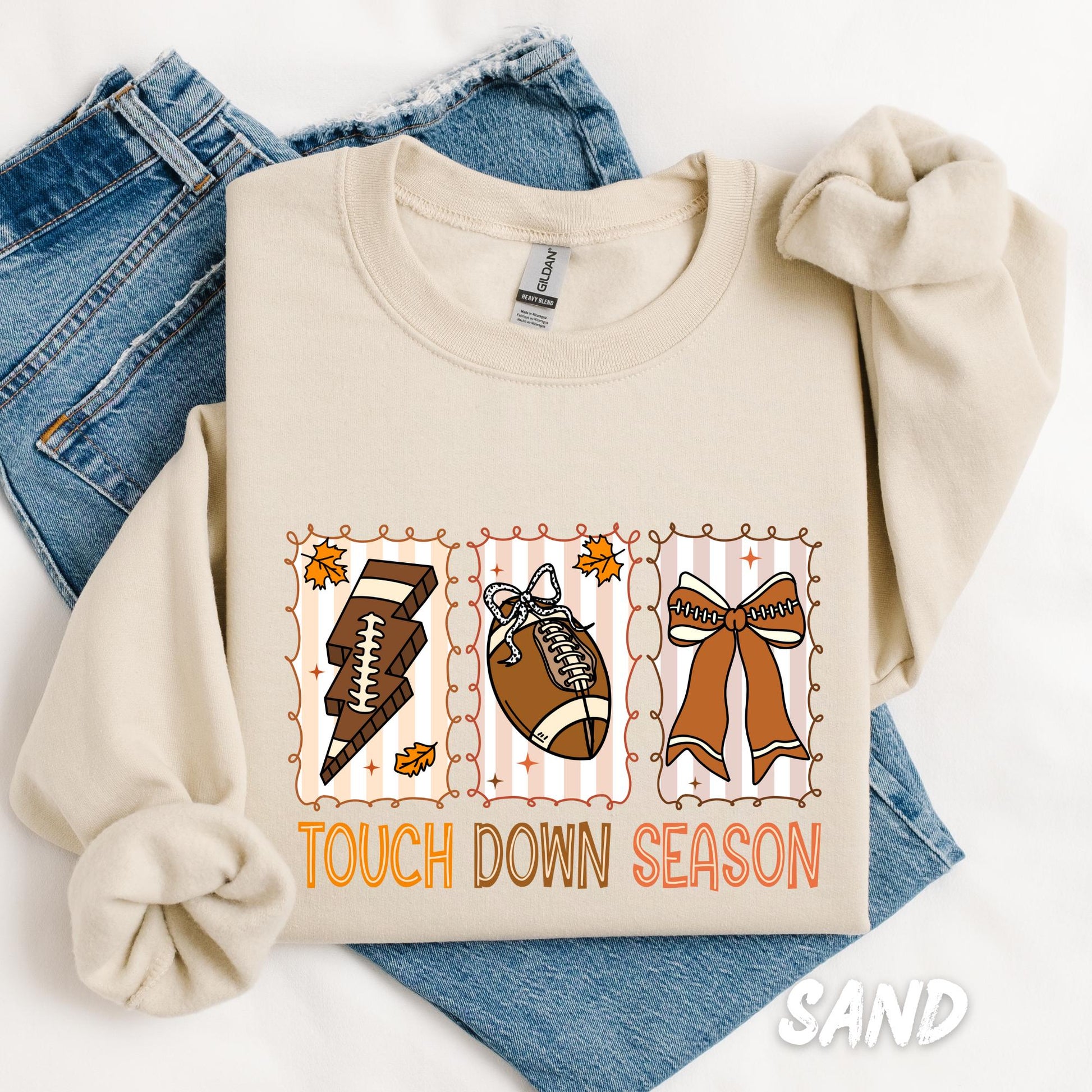 Touch Down Season Sweatshirt | Cute Fall Football Shirt for Women | Game Day Crewneck | Autumn Sports Pullover | Cheer Mom Gameday Outfit