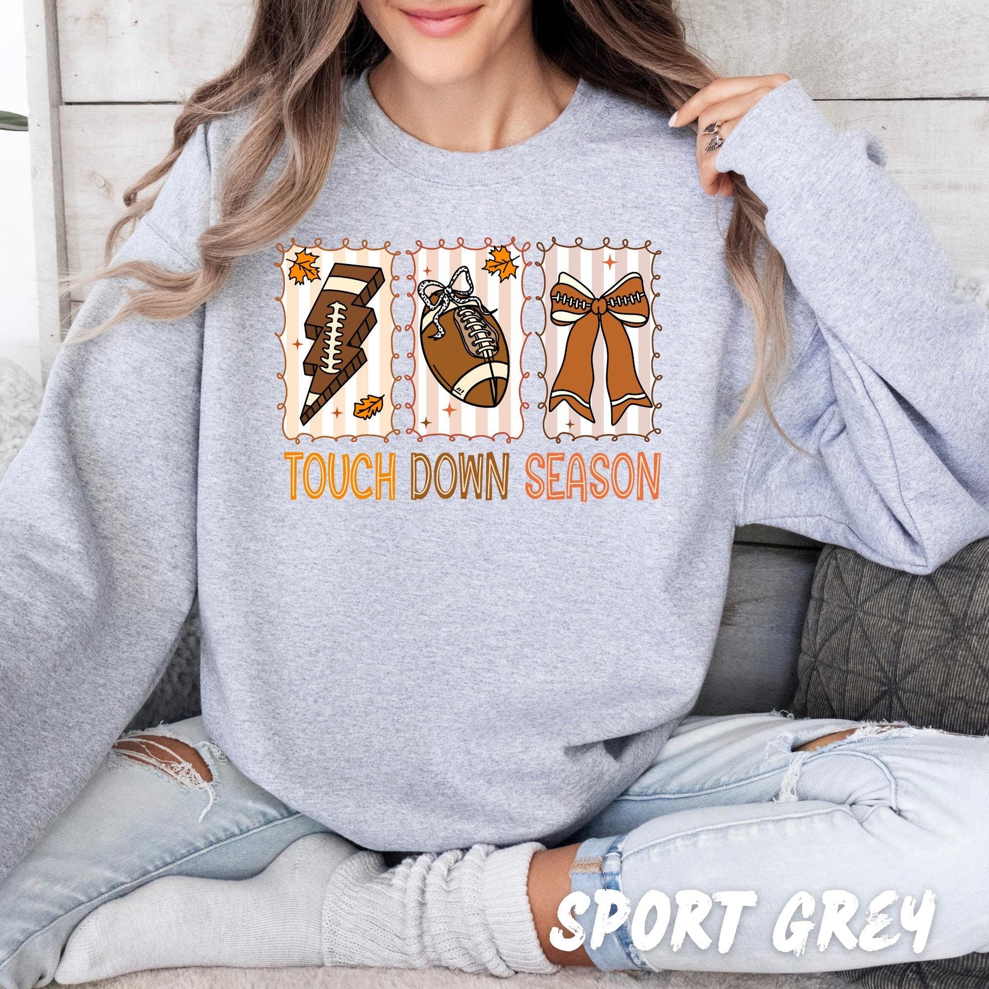 Touch Down Season Sweatshirt | Cute Fall Football Shirt for Women | Game Day Crewneck | Autumn Sports Pullover | Cheer Mom Gameday Outfit