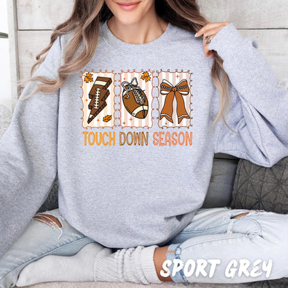 Touch Down Season Sweatshirt | Cute Fall Football Shirt for Women | Game Day Crewneck | Autumn Sports Pullover | Cheer Mom Gameday Outfit