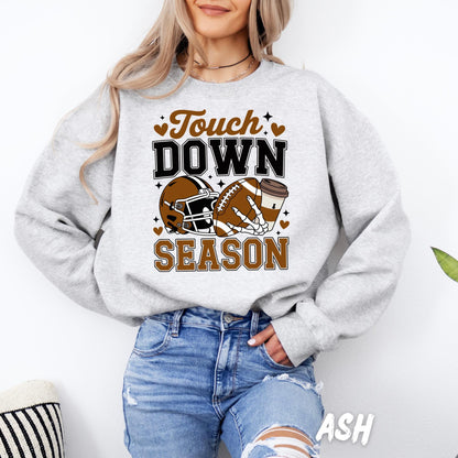 Touch Down Season Football Unisex Sweatshirt | Fall Coffee Football Crewneck | Game Day Sweater | Autumn Pullover | Halloween Sports Tee