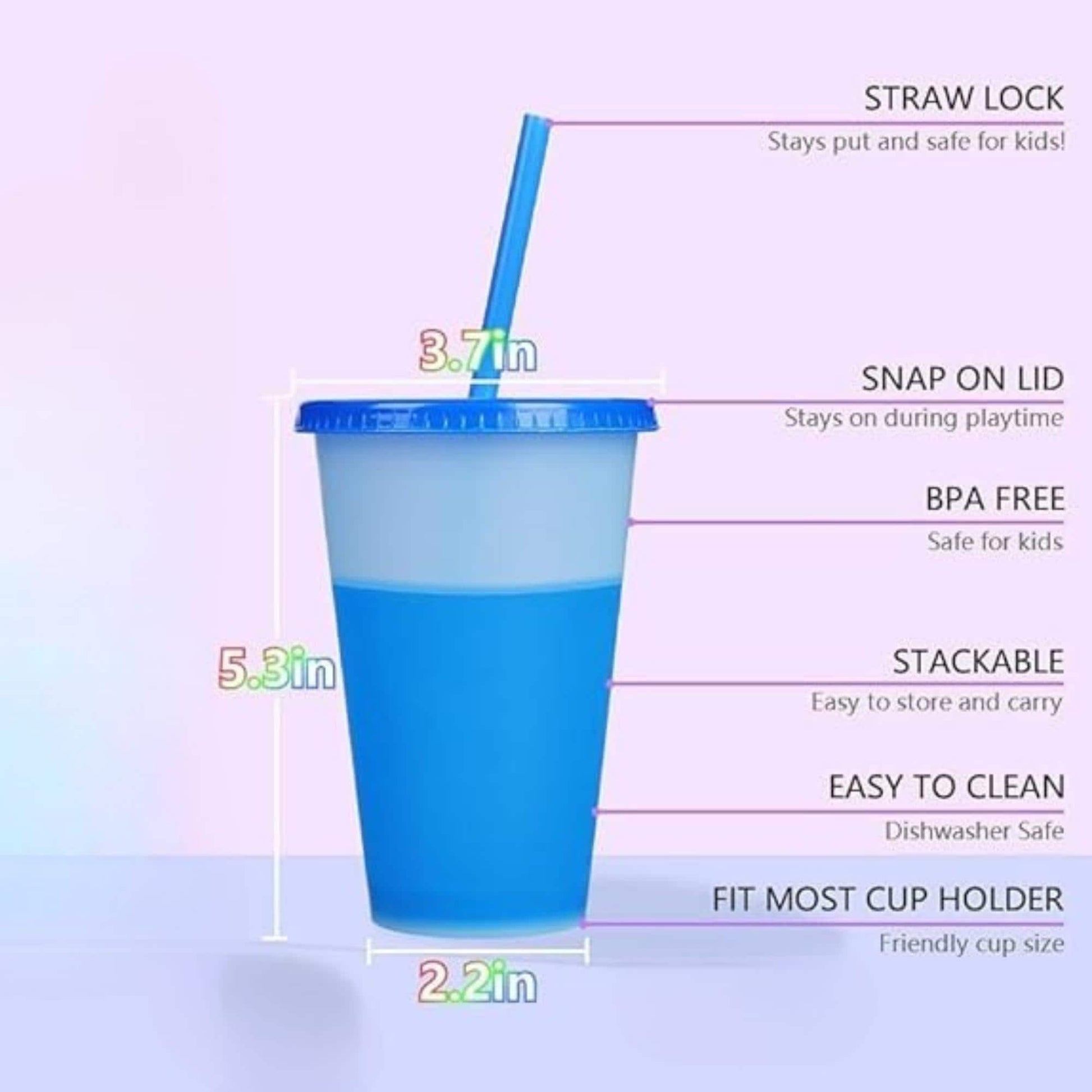 Color Changing Cups with Lids and Straws 16oz – Reusable Kids Plastic Cups – Custom Party Tumblers, Fun Summer Drinkware - BPA Free