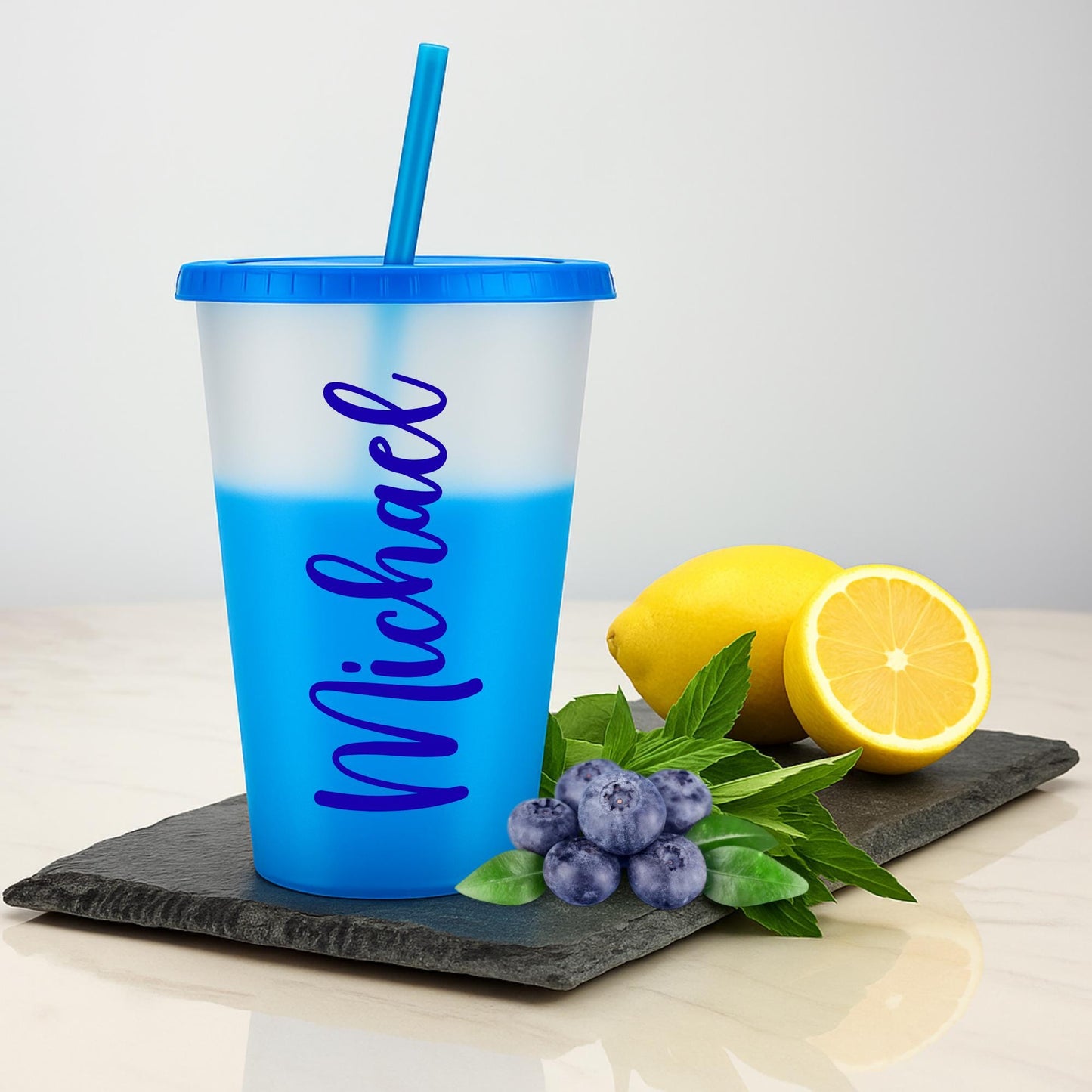 Color Changing Cups with Lids and Straws 16oz – Reusable Kids Plastic Cups – Custom Party Tumblers, Fun Summer Drinkware - BPA Free