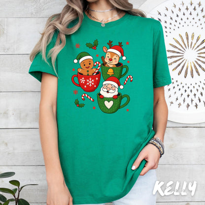 Christmas Sweatshirt • Gingerbread, Reindeer & Santa in Holiday Mugs • Cozy Winter Sweater
