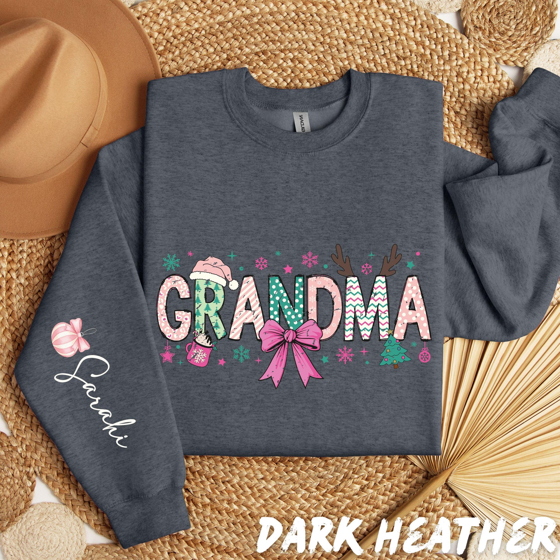 Grandma Christmas Sweatshirt • Personalized Name Sleeve • Cute Holiday Grandma Gift Sweater