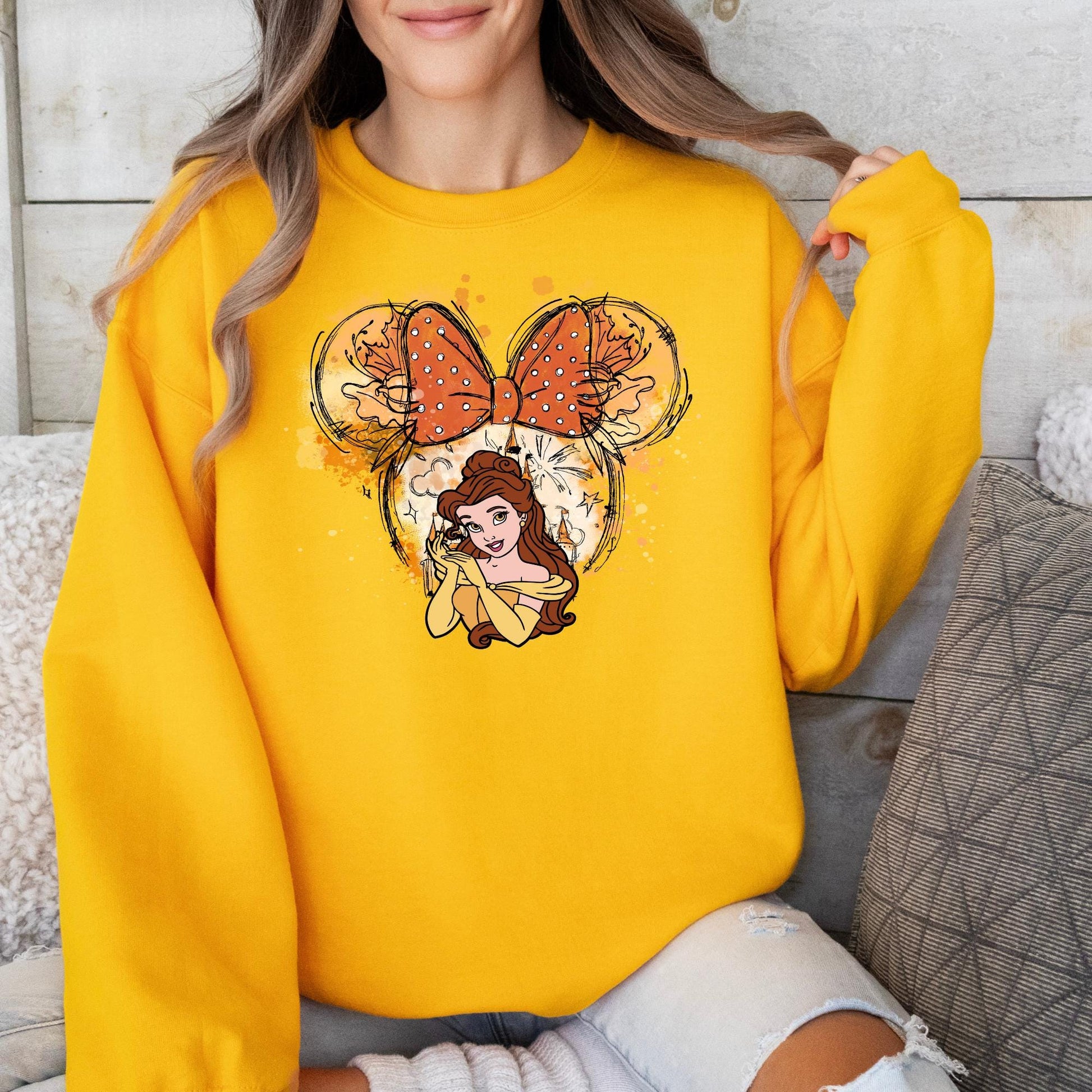 Princess Belle Sweatshirt, Princess Crewneck - Disney Castle Shirt, Minnie Ears Tee Sweater