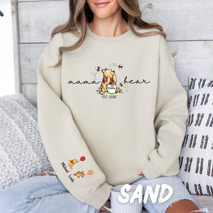 Custom Mama Bear Hoddie – Winnie the Pooh Mom Crewneck, Custom Sleeve Names