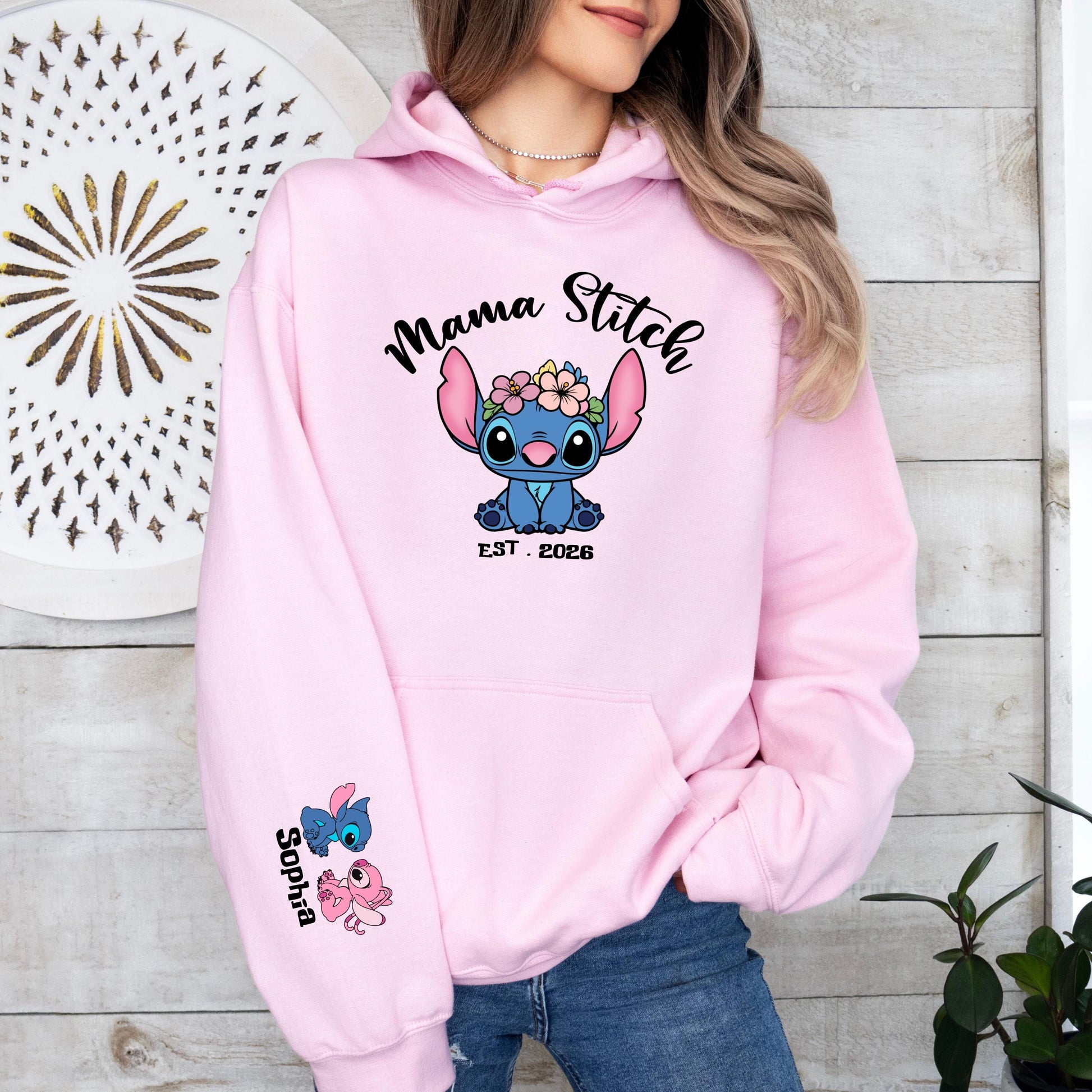Custom mama Stitch Sweatshirt – Personalized Mom Crewneck, Custom Sleeve Names Hoddie