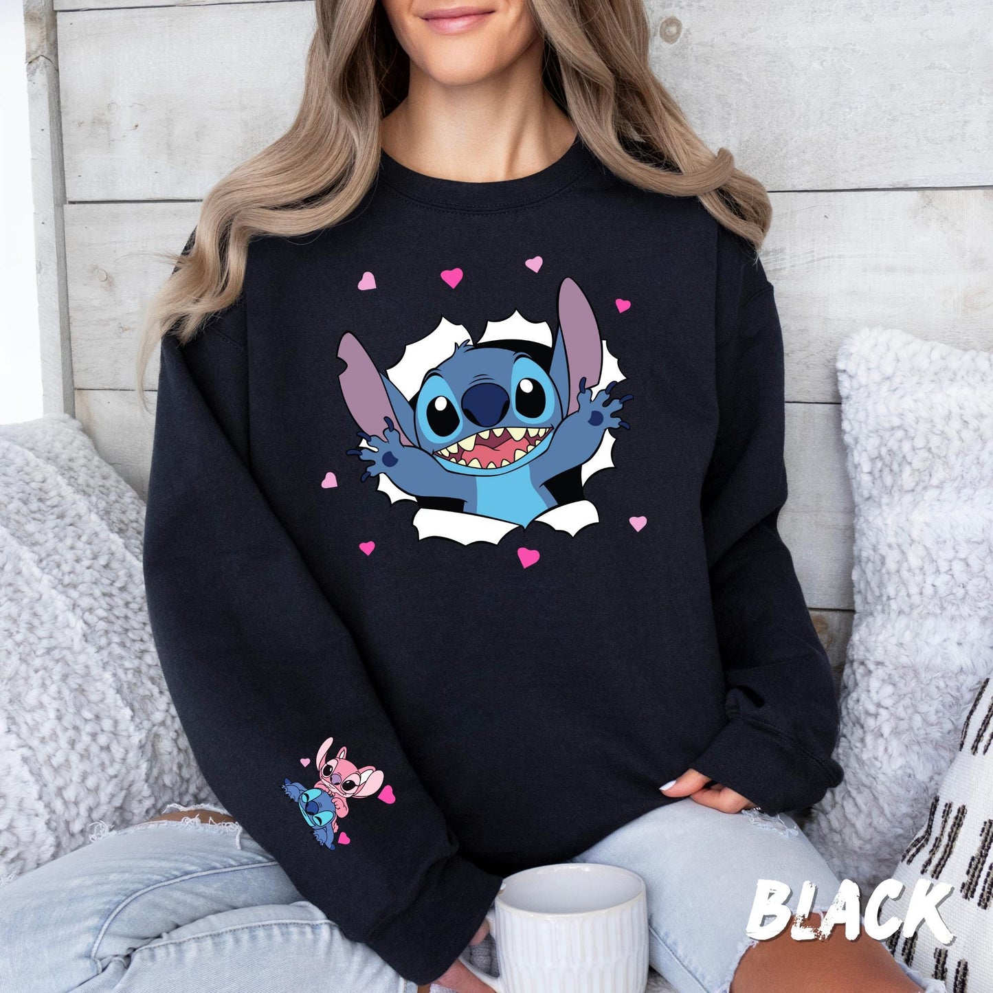 Stitch Valentines Sweatshirt - Stitch Love Couple Stich - Romantic Stitch Fan Gift