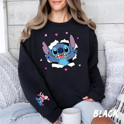 Stitch Valentines Sweatshirt - Stitch Love Couple Stich - Romantic Stitch Fan Gift