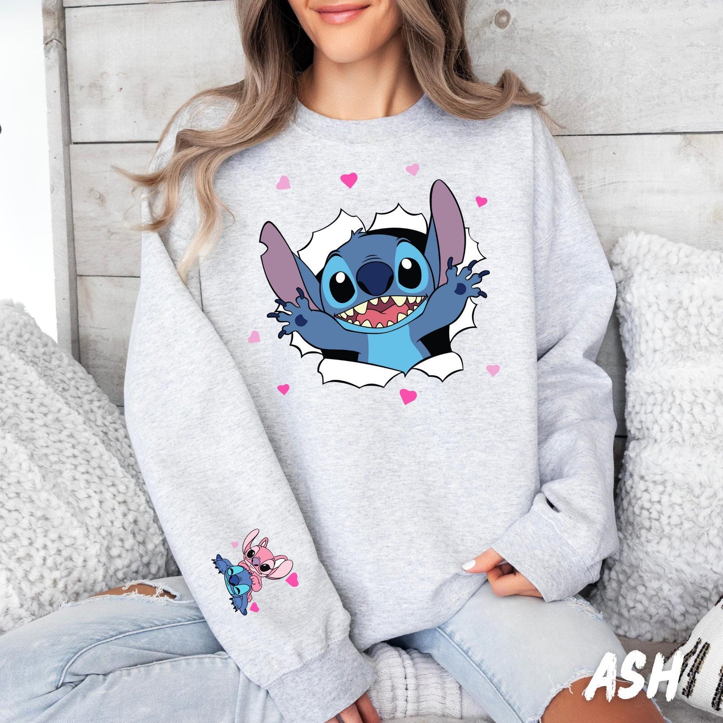 Stitch Valentines Sweatshirt - Stitch Love Couple Stich - Romantic Stitch Fan Gift