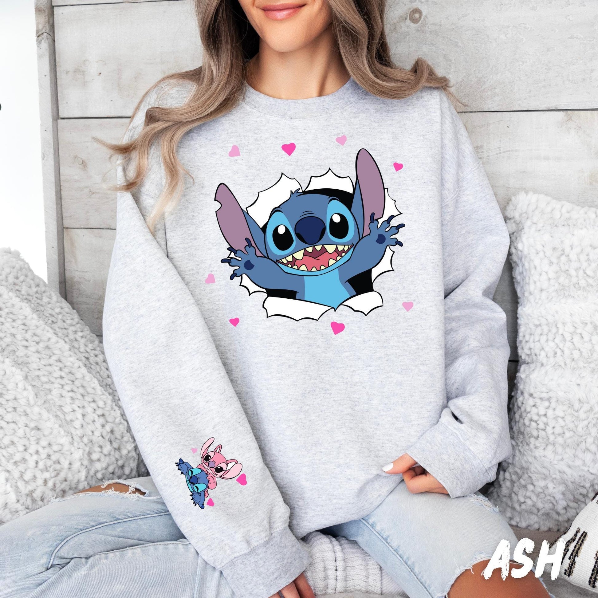 Stitch Valentines Sweatshirt - Stitch Love Couple Stich - Romantic Stitch Fan Gift