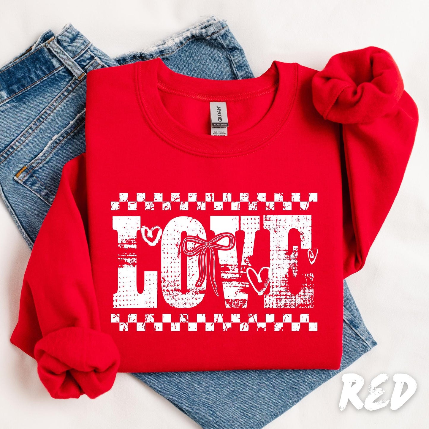 LOVE Sweatshirt with Bow – Valentine’s Day Crewneck, Romantic Graphic Pullover, Gift for Her