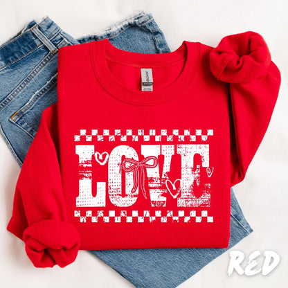 LOVE Sweatshirt with Bow – Valentine’s Day Crewneck, Romantic Graphic Pullover, Gift for Her