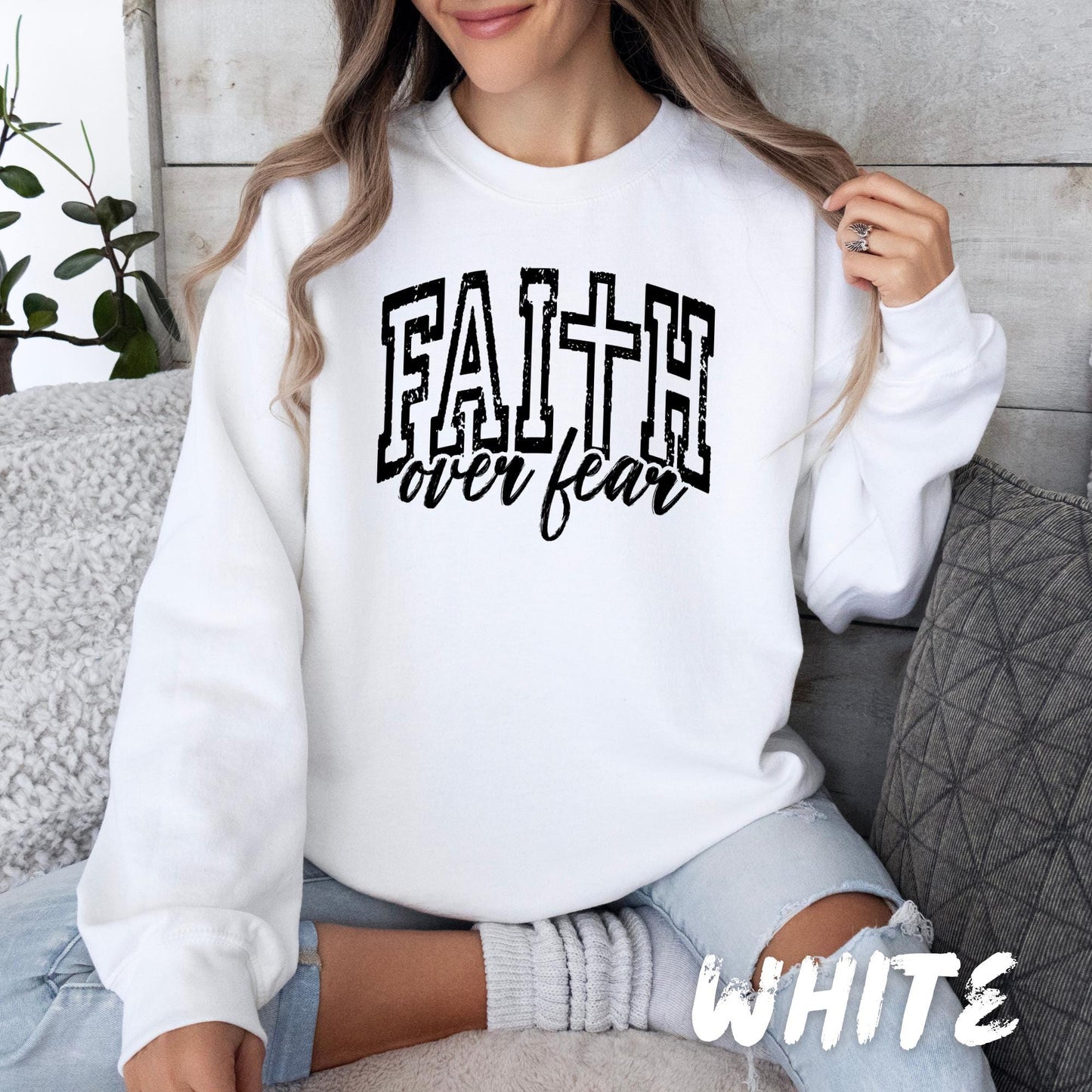 Faith Over Fear Sweatshirt, Christian Crewneck, Inspirational Bible Verse Shirt, Unisex Faith Gift