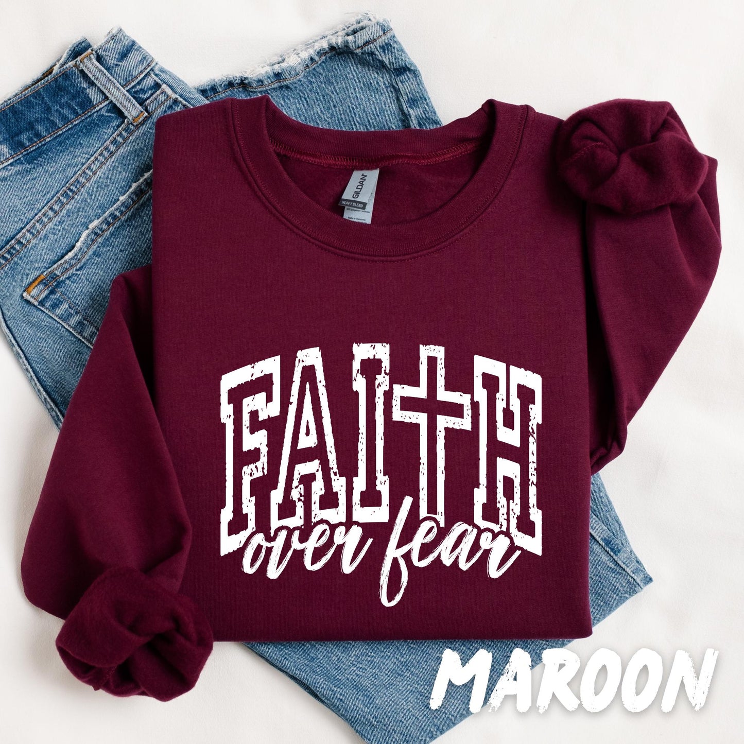 Faith Over Fear Sweatshirt, Christian Crewneck, Inspirational Bible Verse Shirt, Unisex Faith Gift