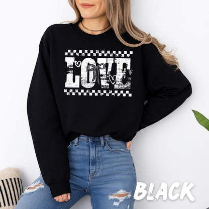 LOVE Sweatshirt with Bow – Valentine’s Day Crewneck, Romantic Graphic Pullover, Gift for Her