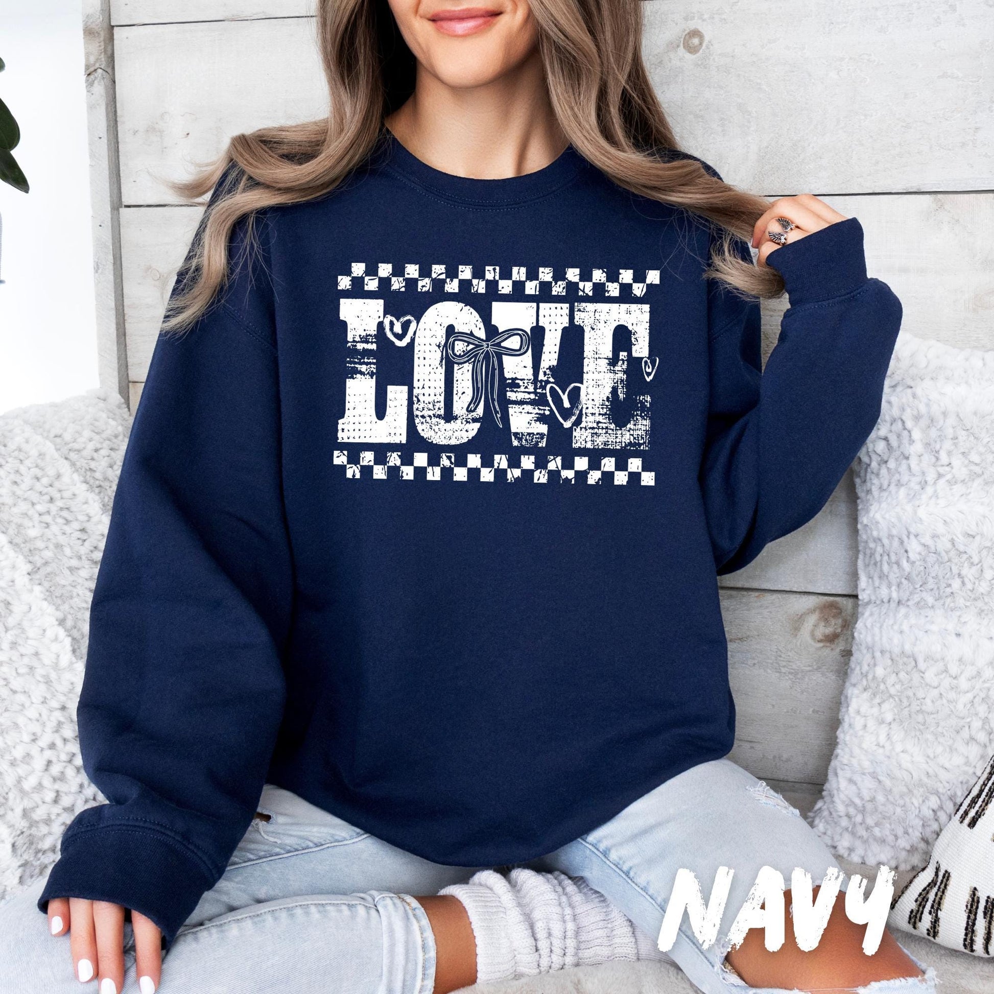 LOVE Sweatshirt with Bow – Valentine’s Day Crewneck, Romantic Graphic Pullover, Gift for Her
