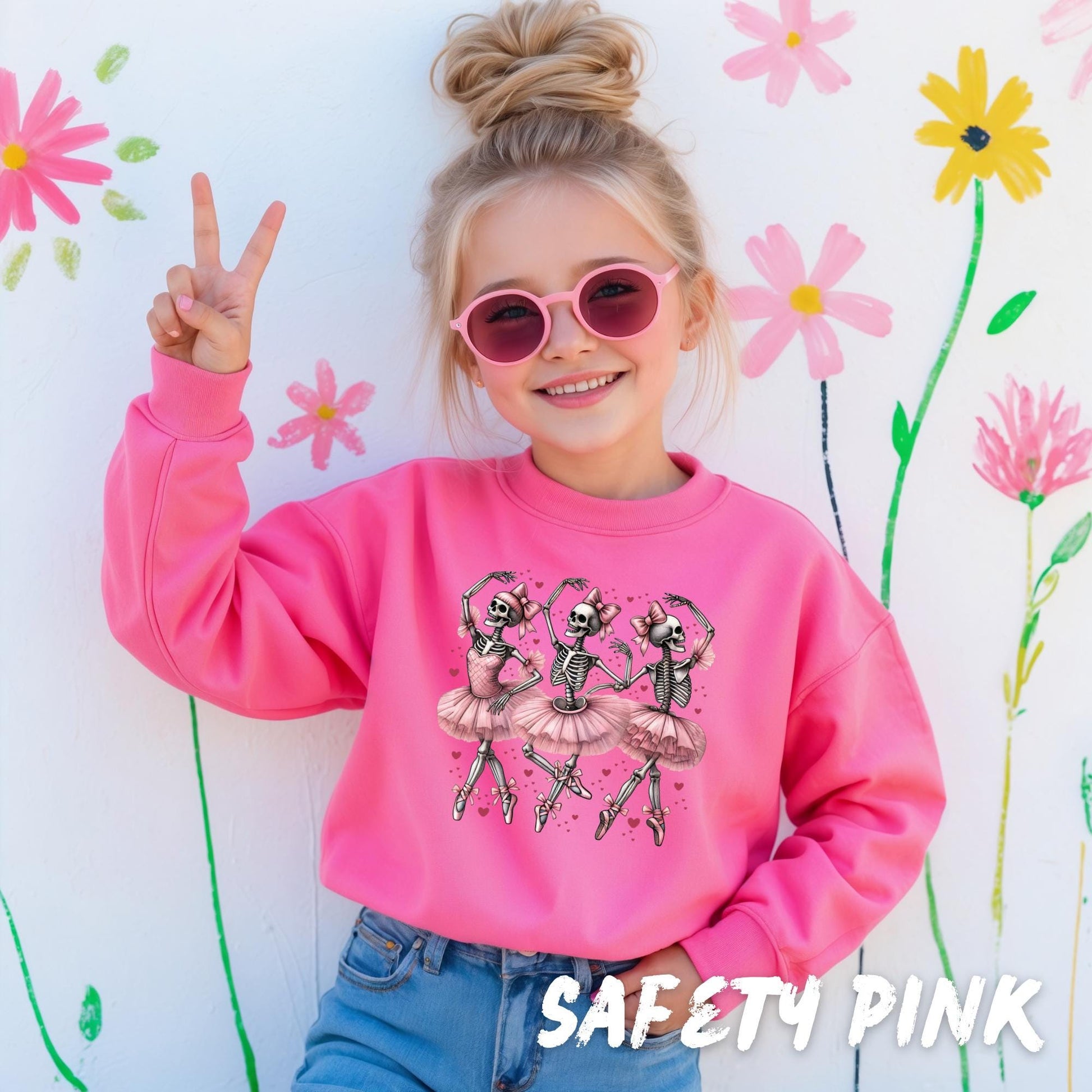 Skeleton Ballerina Sweatshirt – Cute Pink Tutu Dancing Skulls Crewneck, Valentine Goth Aesthetic Gift for Her