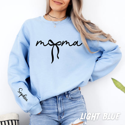 Personalized Mama Sweatshirt, Custom Name on Sleeve, Mama Bow Crewneck, Mother’s Day Gift