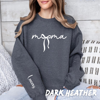Personalized Mama Sweatshirt, Custom Name on Sleeve, Mama Bow Crewneck, Mother’s Day Gift