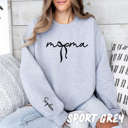 Personalized Mama Sweatshirt, Custom Name on Sleeve, Mama Bow Crewneck, Mother’s Day Gift