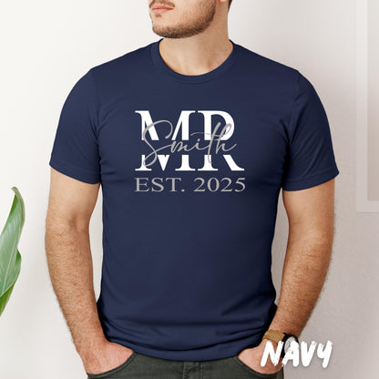 Custom Couple Anniversary Shirts, Matching His and Hers T Shirts, Personalized Last Name EST Date, Wedding Gift for Couples