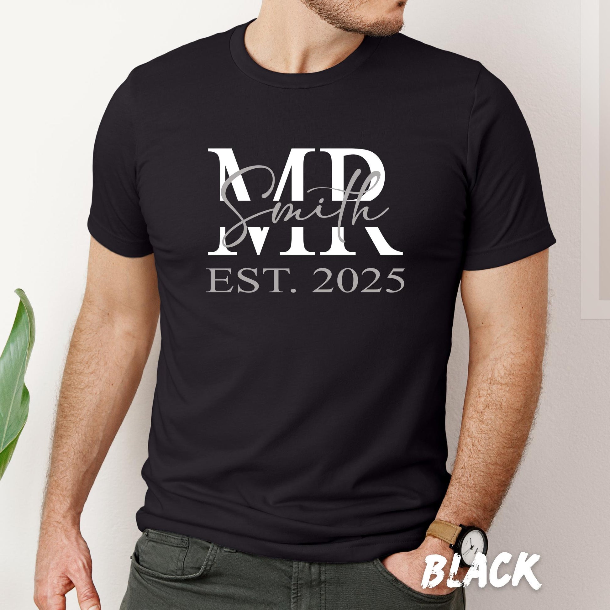 Custom Couple Anniversary Shirts, Matching His and Hers T Shirts, Personalized Last Name EST Date, Wedding Gift for Couples