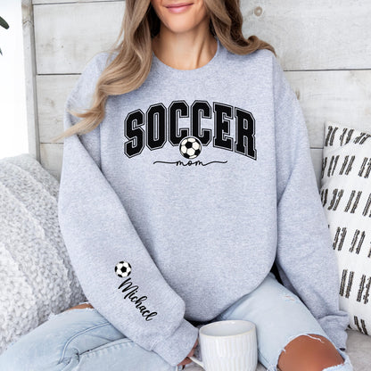 Personalized Soccer Mom Sweatshirt with Name on Sleeve