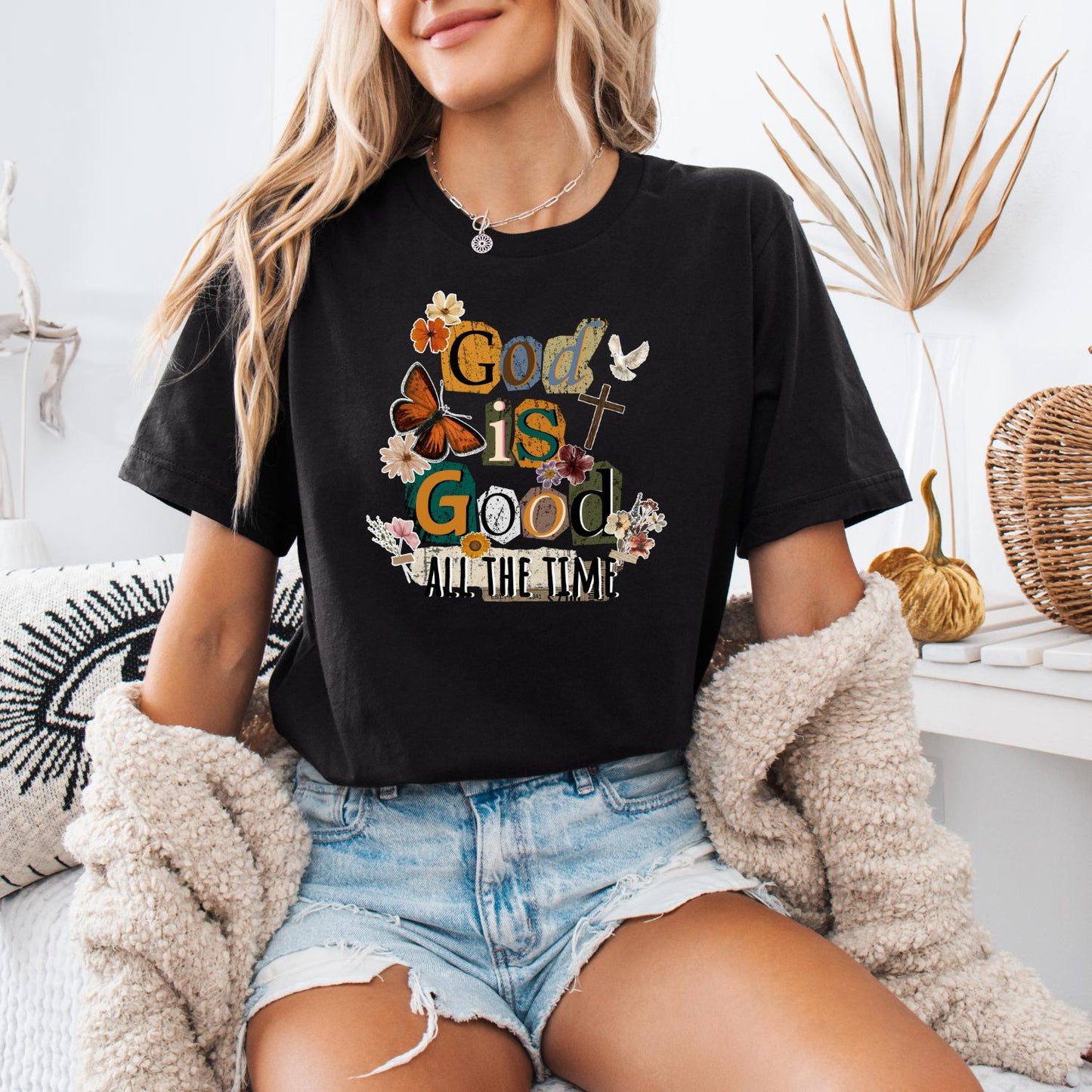 God Is Good All the Time Shirt, Christian Graphic Tee, Faith Based Floral T-Shirt, Religious Butterfly Apparel, Inspirational Christian Gift
