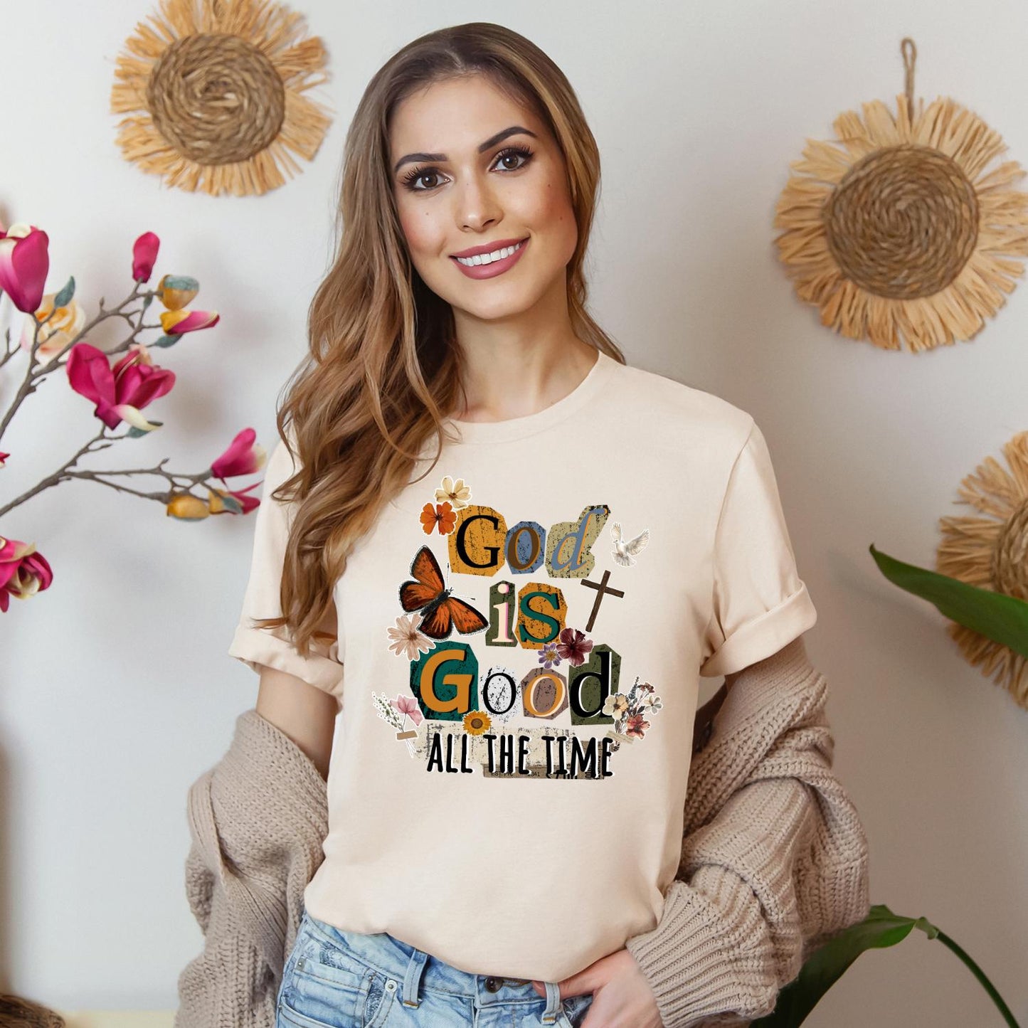 God Is Good All the Time Shirt, Christian Graphic Tee, Faith Based Floral T-Shirt, Religious Butterfly Apparel, Inspirational Christian Gift