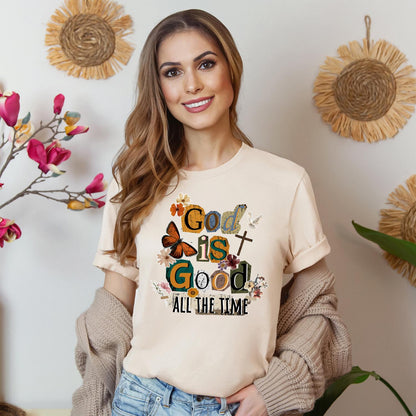 God Is Good All the Time Shirt, Christian Graphic Tee, Faith Based Floral T-Shirt, Religious Butterfly Apparel, Inspirational Christian Gift
