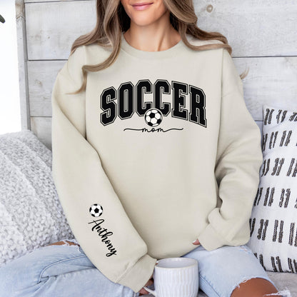 Personalized Soccer Mom Sweatshirt with Name on Sleeve