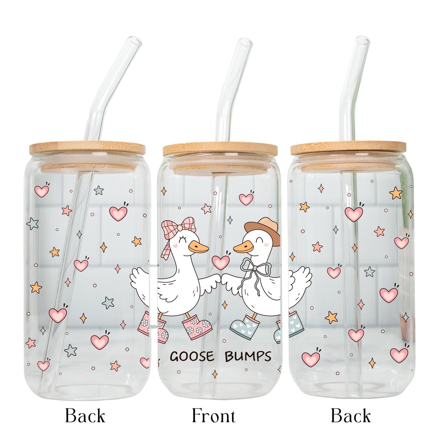 Cute Goose Glass Cup | Floral Goose Libbey Can Glass | Cottagecore Iced Coffee Cup | Bamboo Lid Glass Straw