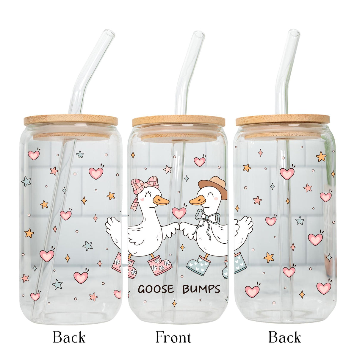 Cute Goose Glass Cup | Floral Goose Libbey Can Glass | Cottagecore Iced Coffee Cup | Bamboo Lid Glass Straw