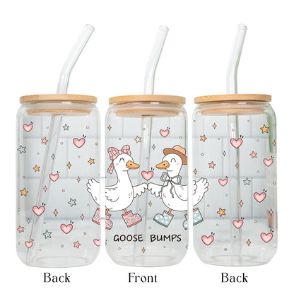 Cute Goose Glass Cup | Floral Goose Libbey Can Glass | Cottagecore Iced Coffee Cup | Bamboo Lid Glass Straw