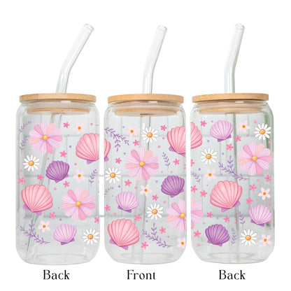 Spring Book Lover Glass Cup with Bamboo Lid and Glass Straw, Floral Reading Libbey Can Glass, Aesthetic Iced Coffee Cup, Cute Bookish Gift