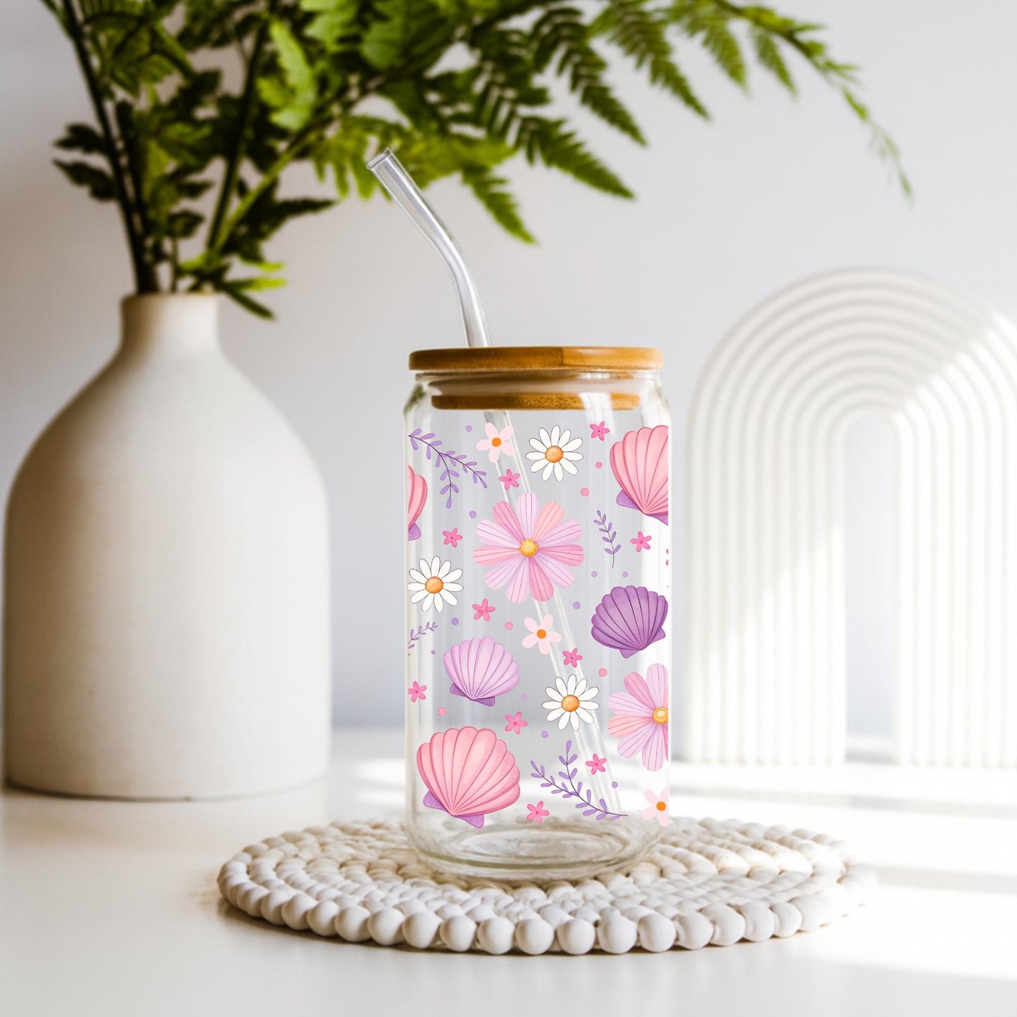 Spring Book Lover Glass Cup with Bamboo Lid and Glass Straw, Floral Reading Libbey Can Glass, Aesthetic Iced Coffee Cup, Cute Bookish Gift