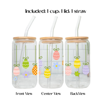 Cute Bunny Gamer Glass Cup, Easter Aesthetic Tumbler 20oz, Iced Coffee Glass with Bamboo Lid and Straw, Gamer Girl Gift, Pastel Drinkware
