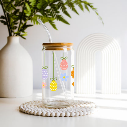 Cute Bunny Gamer Glass Cup, Easter Aesthetic Tumbler 20oz, Iced Coffee Glass with Bamboo Lid and Straw, Gamer Girl Gift, Pastel Drinkware