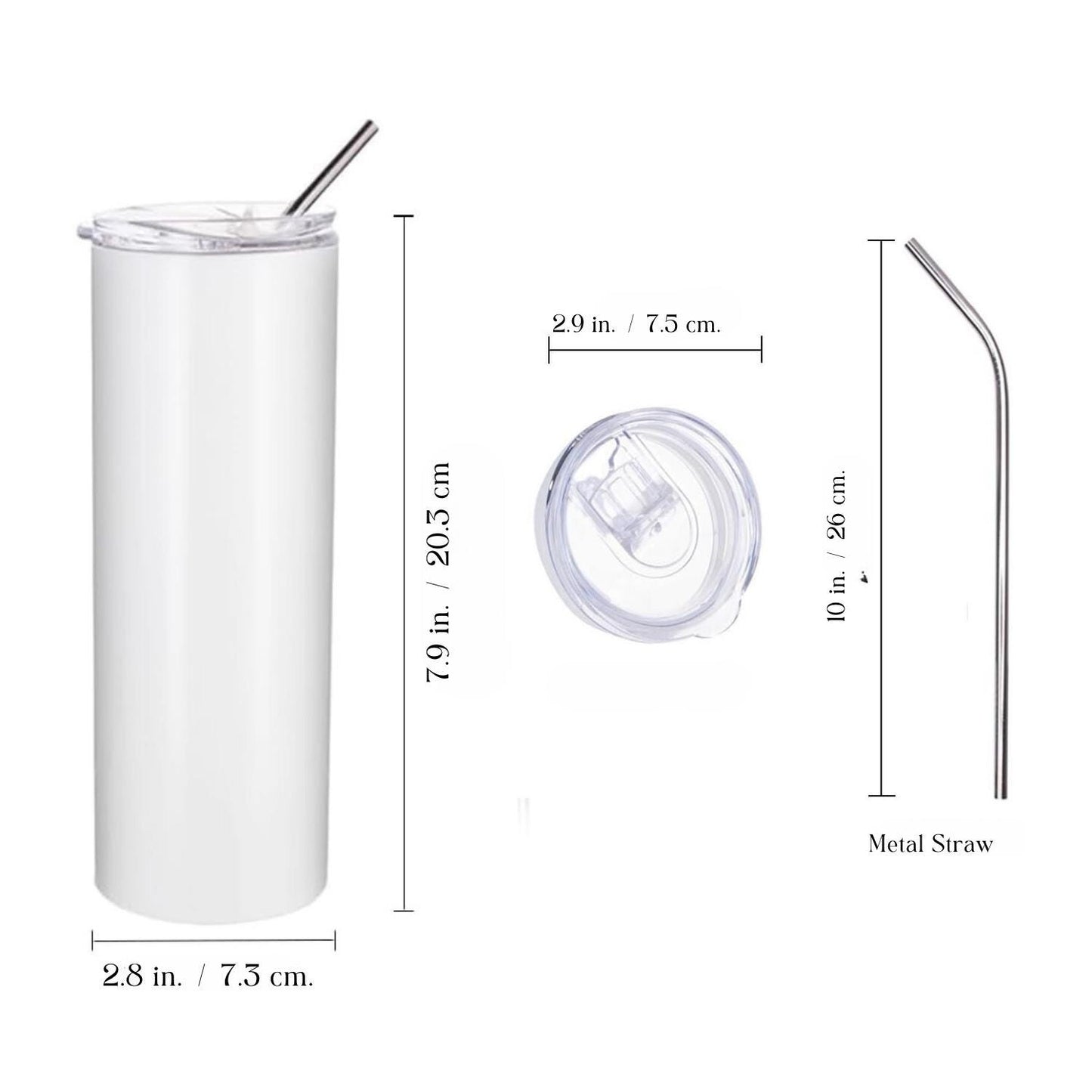 20 oz skinny tumbler size guide, stainless steel tumbler dimensions with lid and straw, slim travel cup measurements