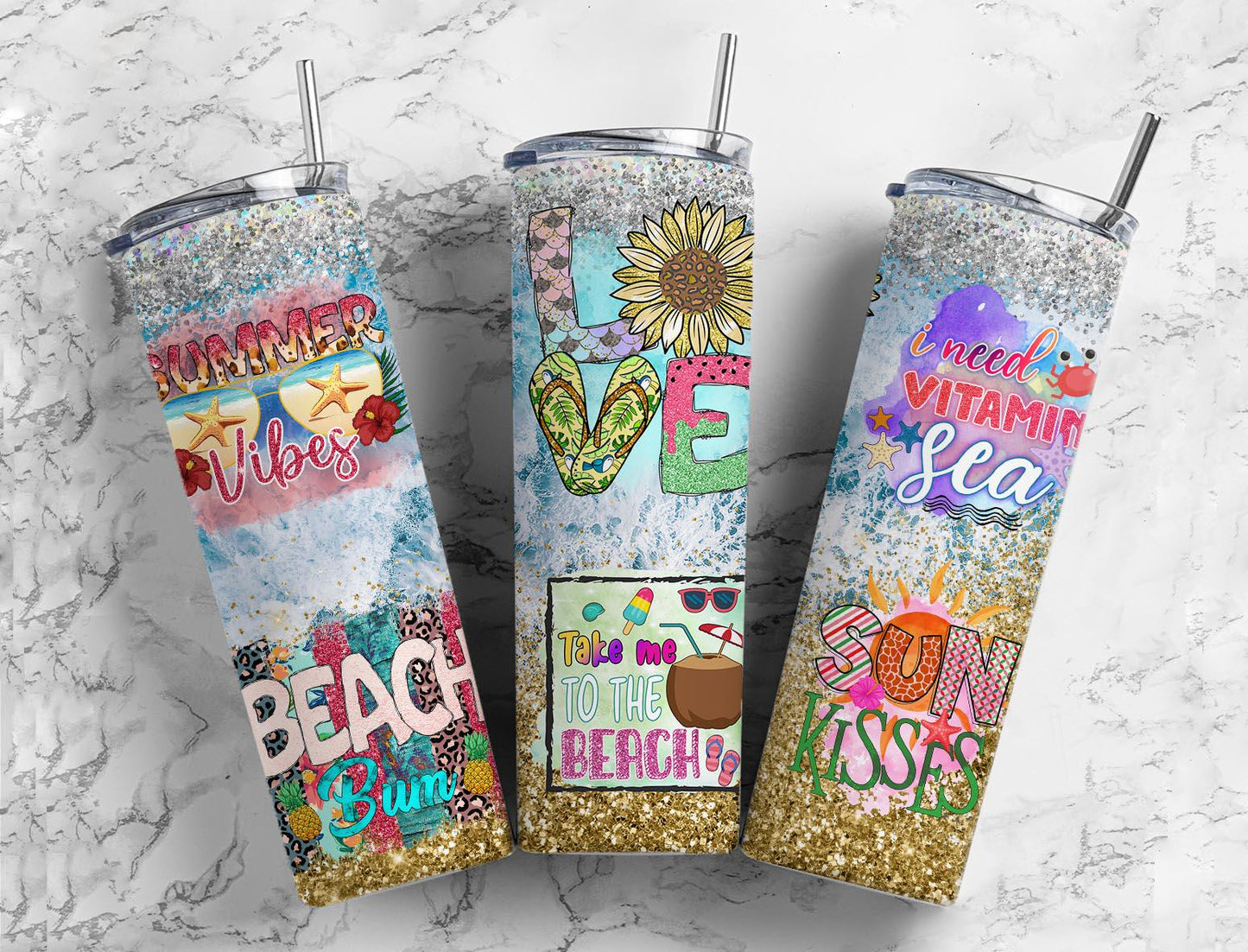 Summer Beach Quotes Mix Skinny tumbler