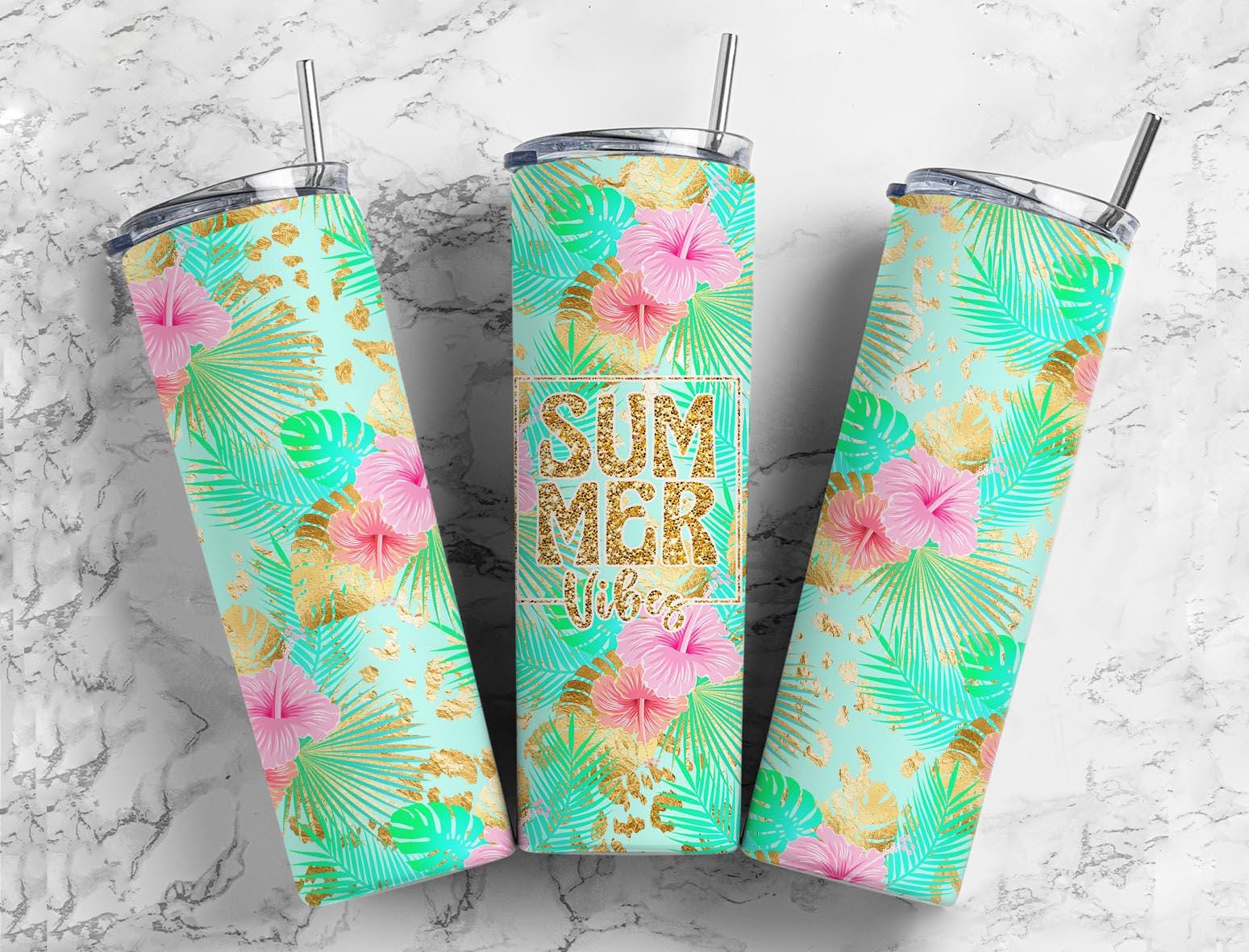 Tropical Leaves Gold Summer Tumbler