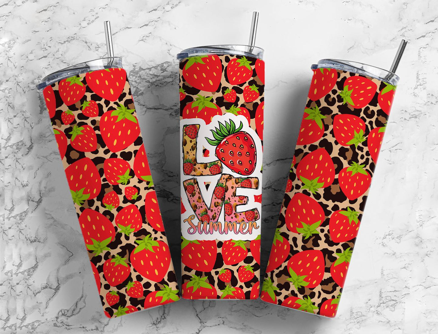 Strawberry Leopard Love Summer Tumbler