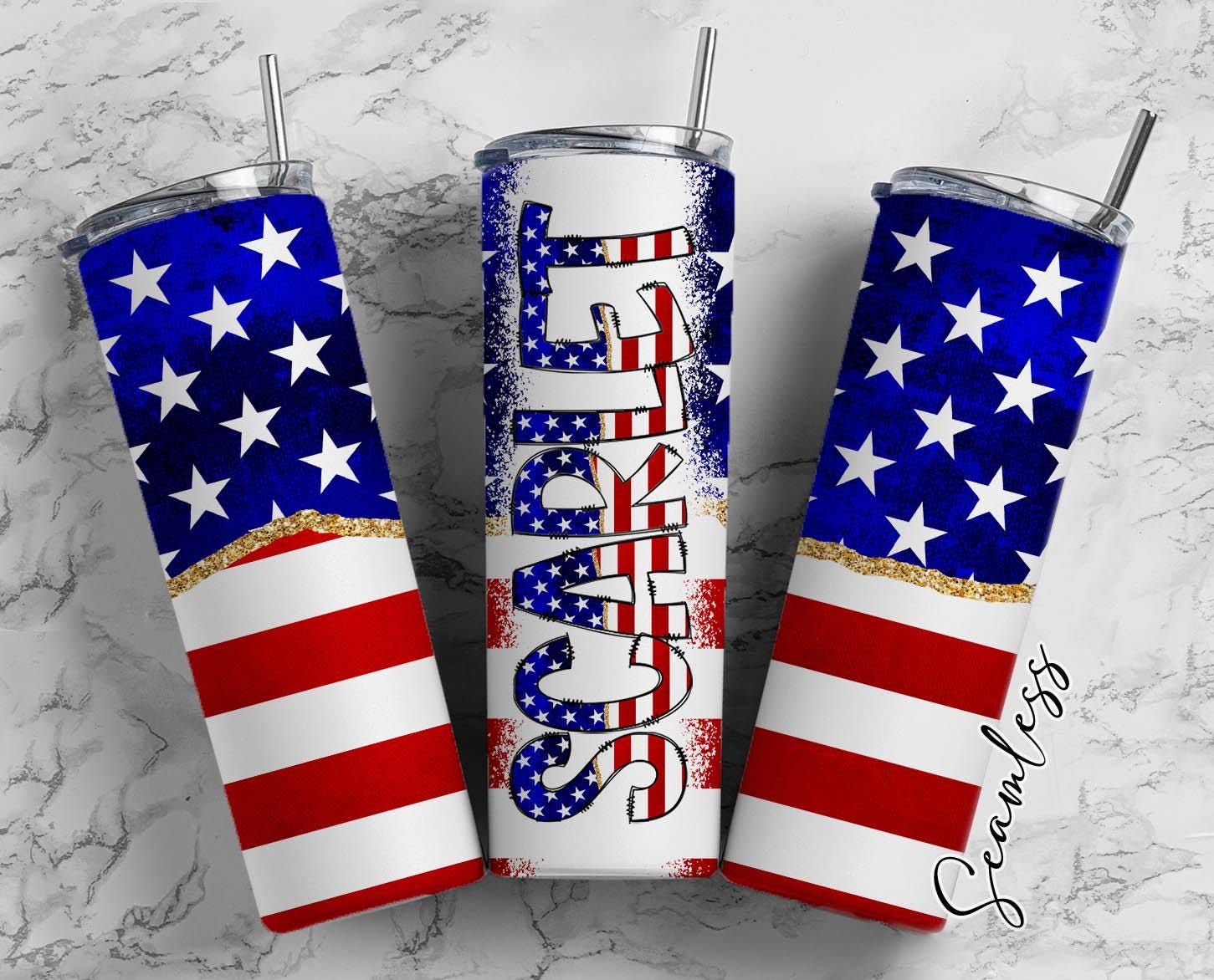 Personalized 4th of July Tumbler 20oz, Patriotic Name Tumbler, USA Flag Cup, Custom Skinny Tumbler, Memorial Day Gift, Independence Day Cup